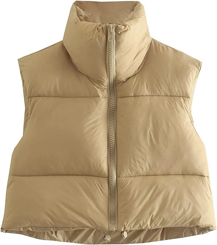 Shiyifa Women's Fashion High Neck Zipper Cropped Puffer Vest Jacket Coat (Coffee, Large) at Amazo... | Amazon (US)