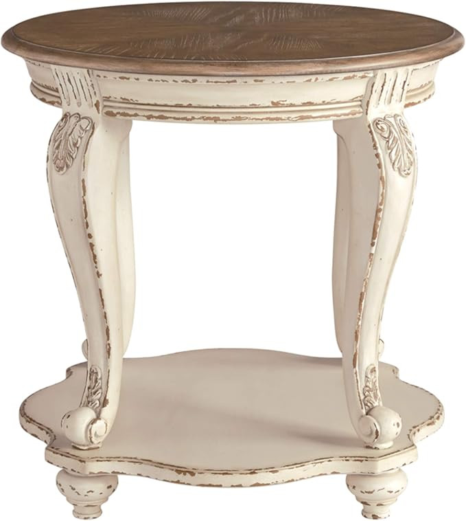 Signature Design by Ashley Realyn French Country Two Tone Round End Table, Chipped White | Amazon (US)