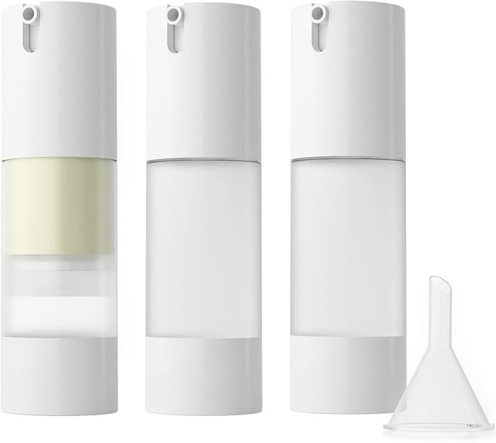 LONGWAY 3pcs Empty Refillable Airless Pump Bottle,Travel Foundation Containers,Airless Cosmetic Pump Bottle for Hand Sanitizer, Toner,Gel,Hair Oil, Lotion and Face Cream (1oz/30ml, Frosted) | Amazon (US)