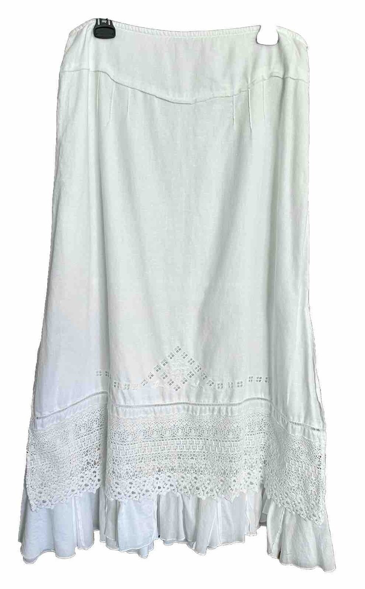 Per Una 14L White Linen Eyelet Lace Apron Skirt Layer Cottagecore Boho Prairie | eBay US