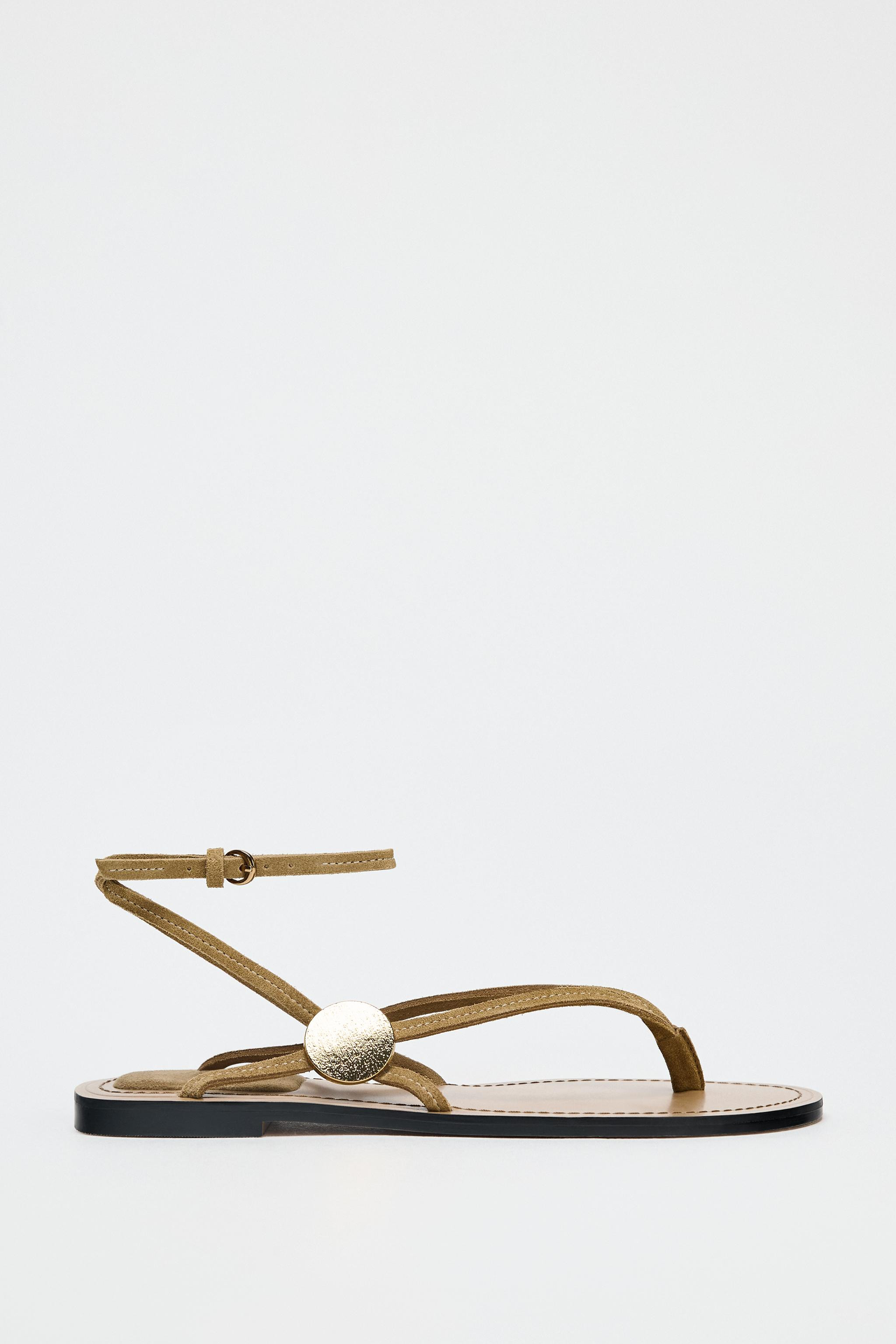 SUEDE FLAT SANDALS WITH APPLIQUÉ | Zara US