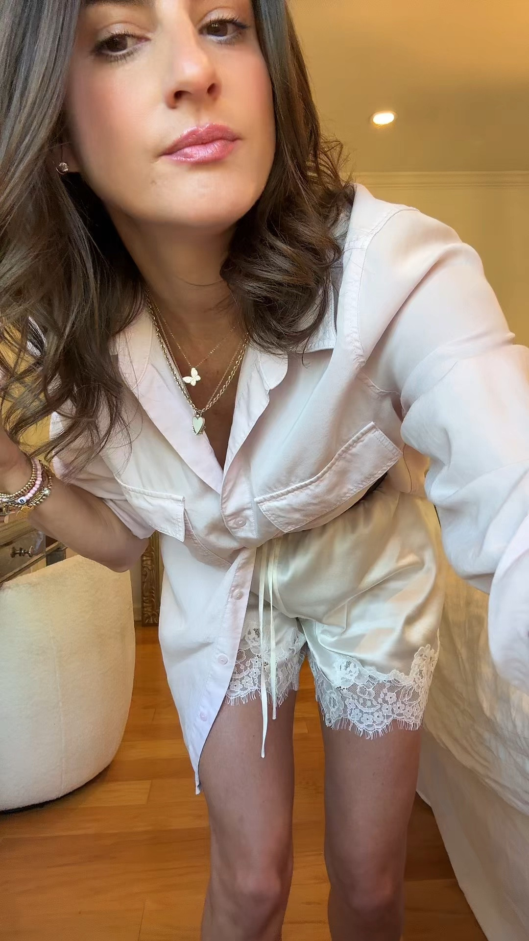 These silk shorts and button down are such a spring feeling