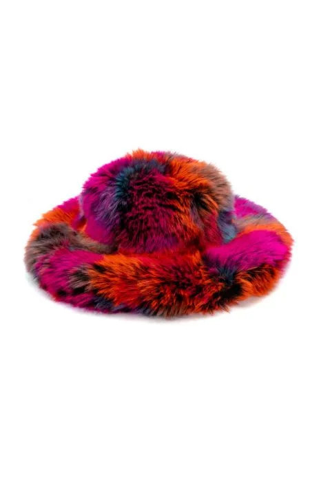 DIVINE FEMININE OVERSIZED FAUX FUR BUCKET HAT IN MULTI | AKIRA