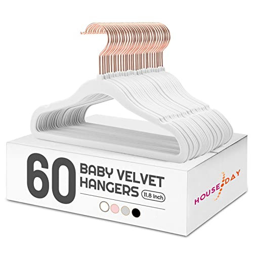 HOUSE DAY Velvet Baby Hangers for Closet, Kids Hangers Velvet 60 Pack, Non Slip Toddler Hanger 11.8 Inch, Durable Childrens Hanger for Newborn Baby Clothes- White | Amazon (US)