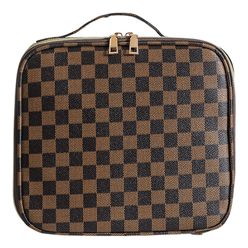 Large Capacity Travel Cosmetic Bag Plaid Checkered Makeup Bag Portable Leather Waterproof Skincar... | Walmart (US)