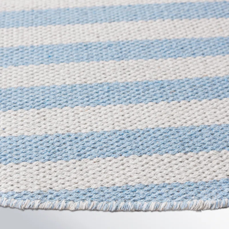 Ilona Striped Hand-Woven Flatweave Cotton Area Rug in Ivory/Light Blue | Wayfair North America