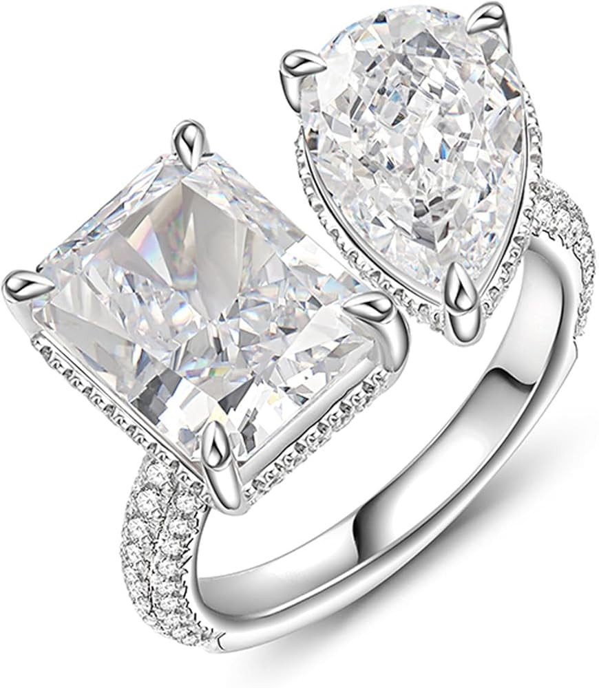 Jeulia Toi Et Moi Ring 925 Sterling Silver Engagement Ring for Women;14.11 ct Double Stone Ring E... | Amazon (US)