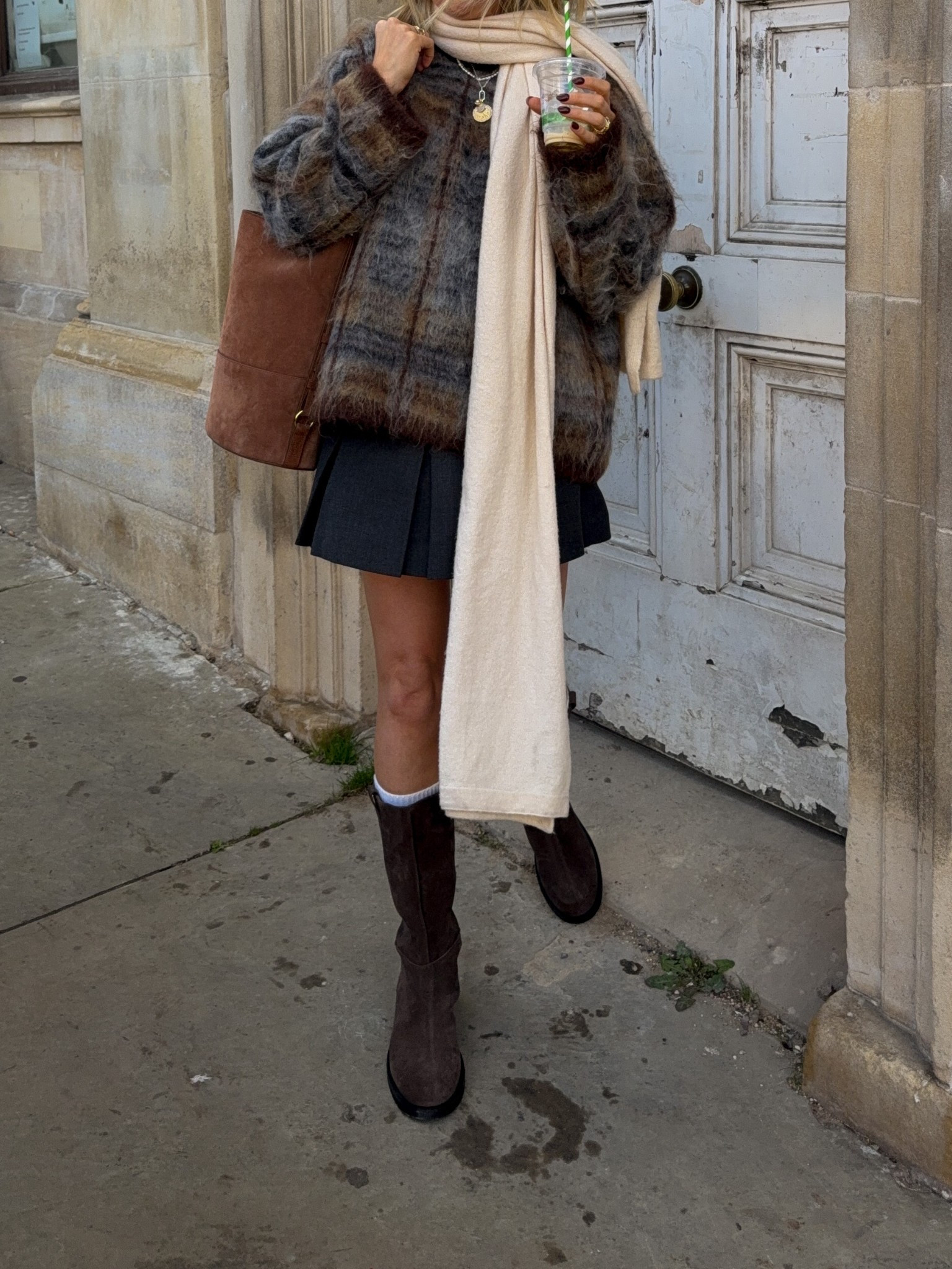 Cute autumn winter outfit - Topshop suede boots, & other stories plaid jumper , sezane suede chocolate brown bag 

#LTKwinter #LTKautumn #LTKuk