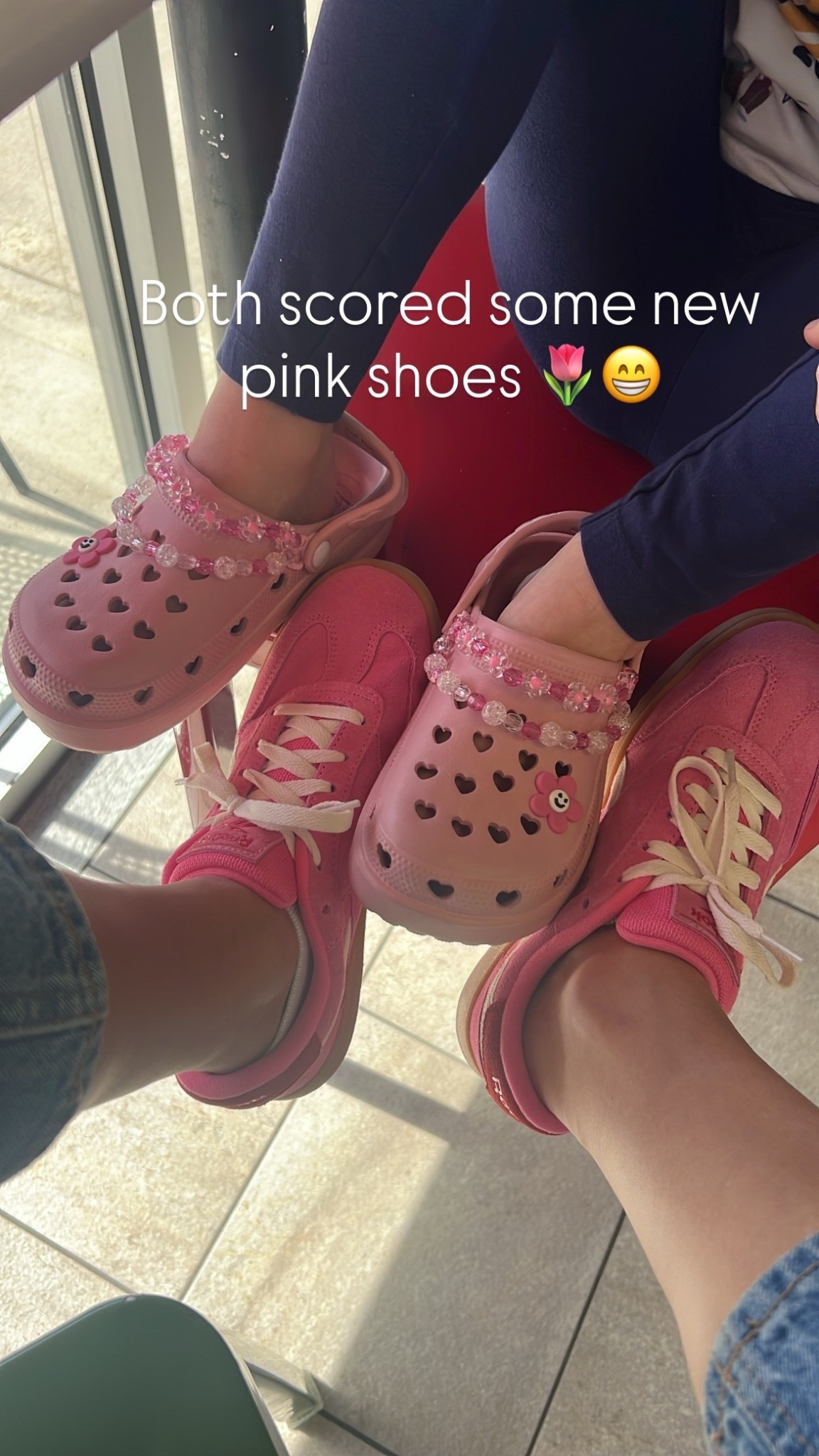 Both scored some new pink shoes 🌷😁