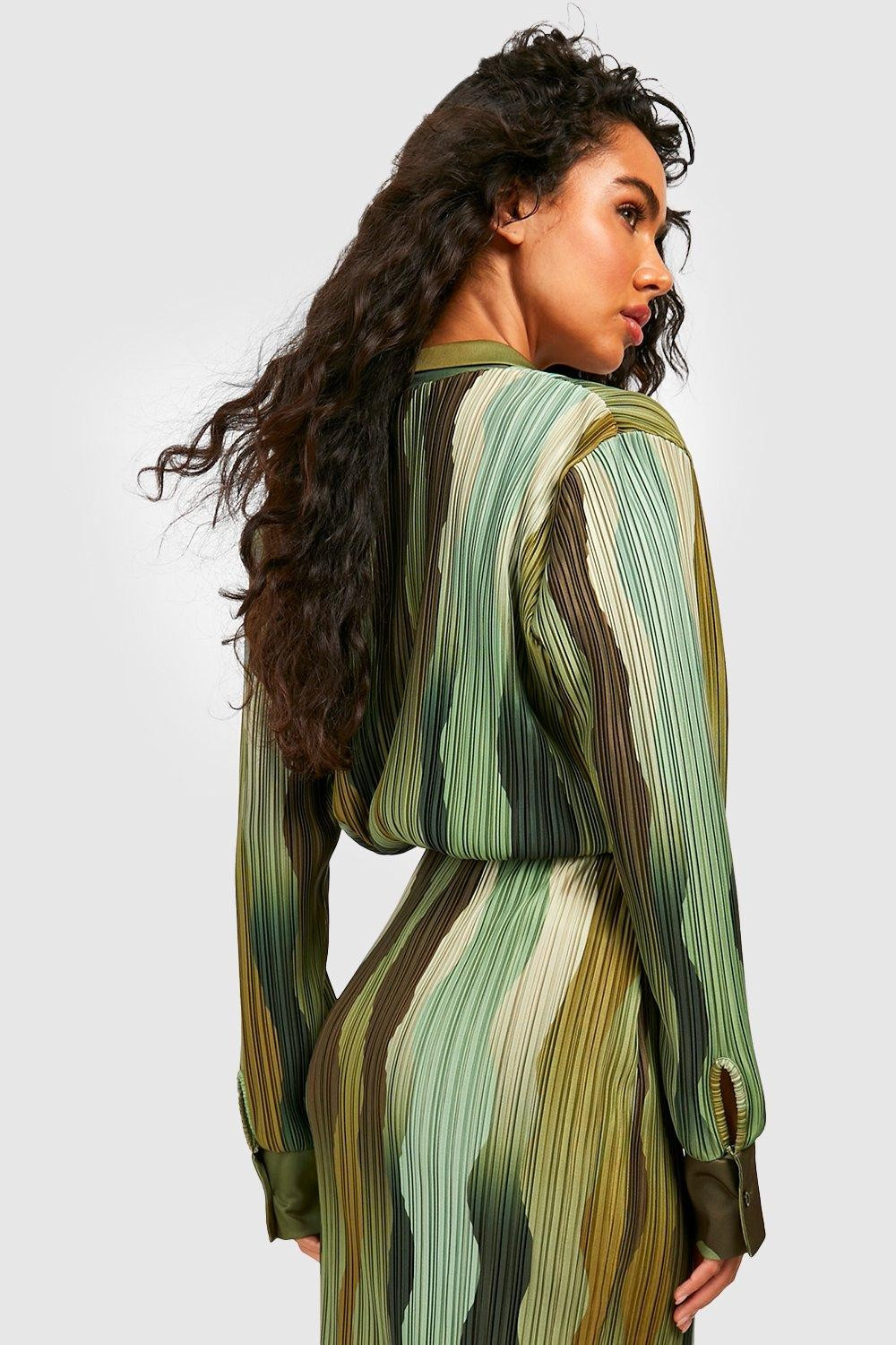 Plisse Marble Print Wrap Front Shirt | Boohoo.com (UK & IE)