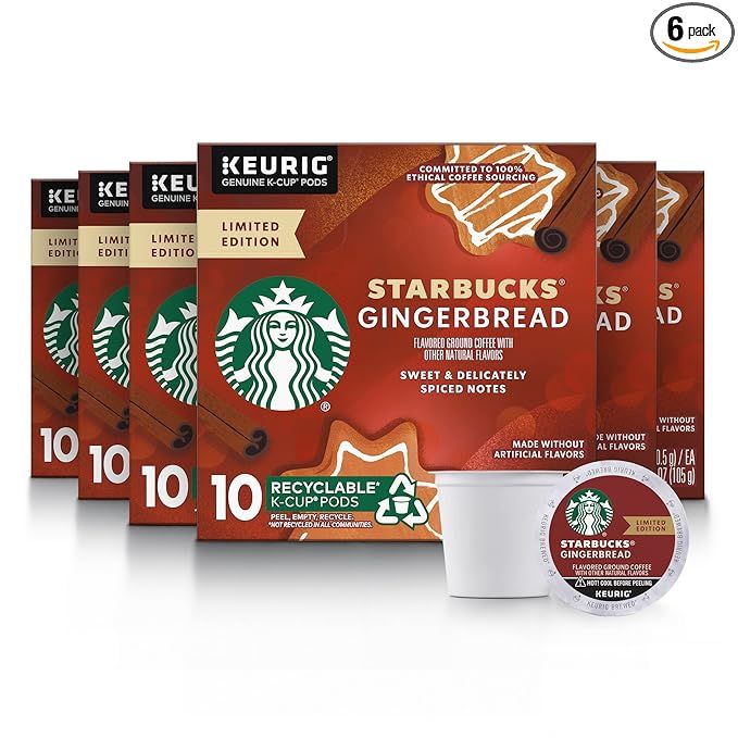 Starbucks K-Cup Coffee Pods—Gingerbread Flavored Coffee—100% Arabica—Naturally Flavored—L... | Amazon (US)