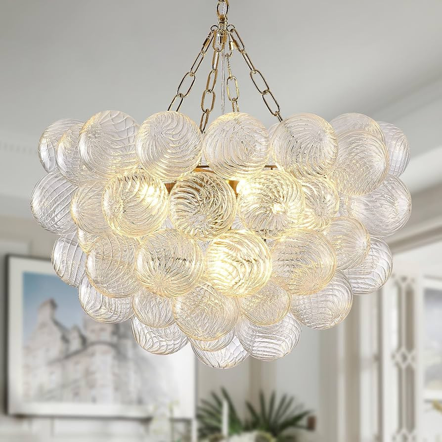 Dia 24" Bubble Chandelier, 5-Light Clear Hand Blown Glass Chandelier Gold Brass Chandeliers for L... | Amazon (US)