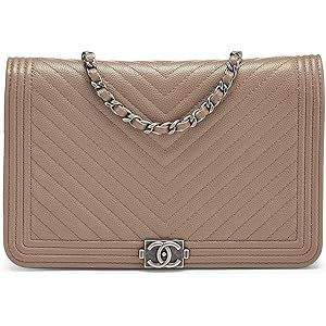 Chanel, Pre-Loved Beige Chevron Caviar Boy Wallet on Chain (WOC), Beige | Amazon (US)