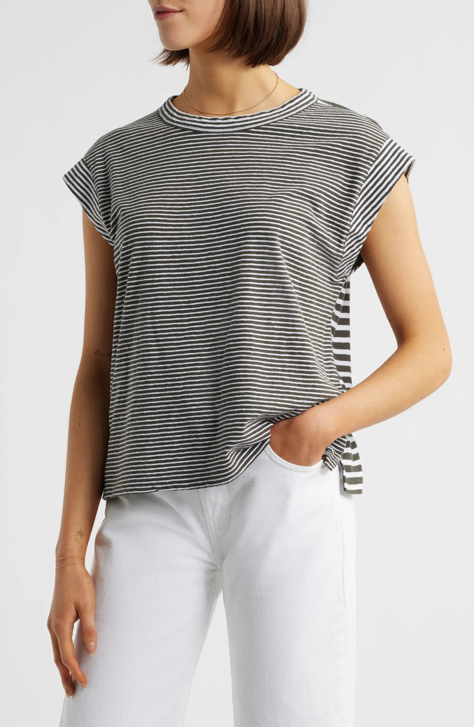 Madewell Stripe Boxy Cotton & Linen Muscle T-Shirt | Nordstrom | Nordstrom