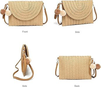 Straw Shoulder Bag Straw Purse for Women Hand-woven Pompom Straw Crossbody Bag Summer Beach Purse... | Amazon (CA)