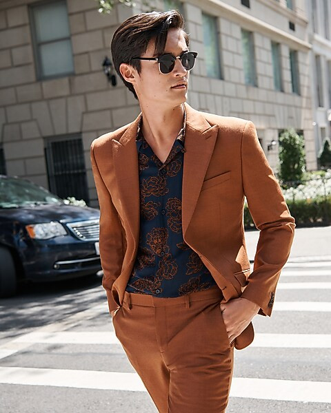 Slim Solid Rust Flannel Suit Jacket | Express