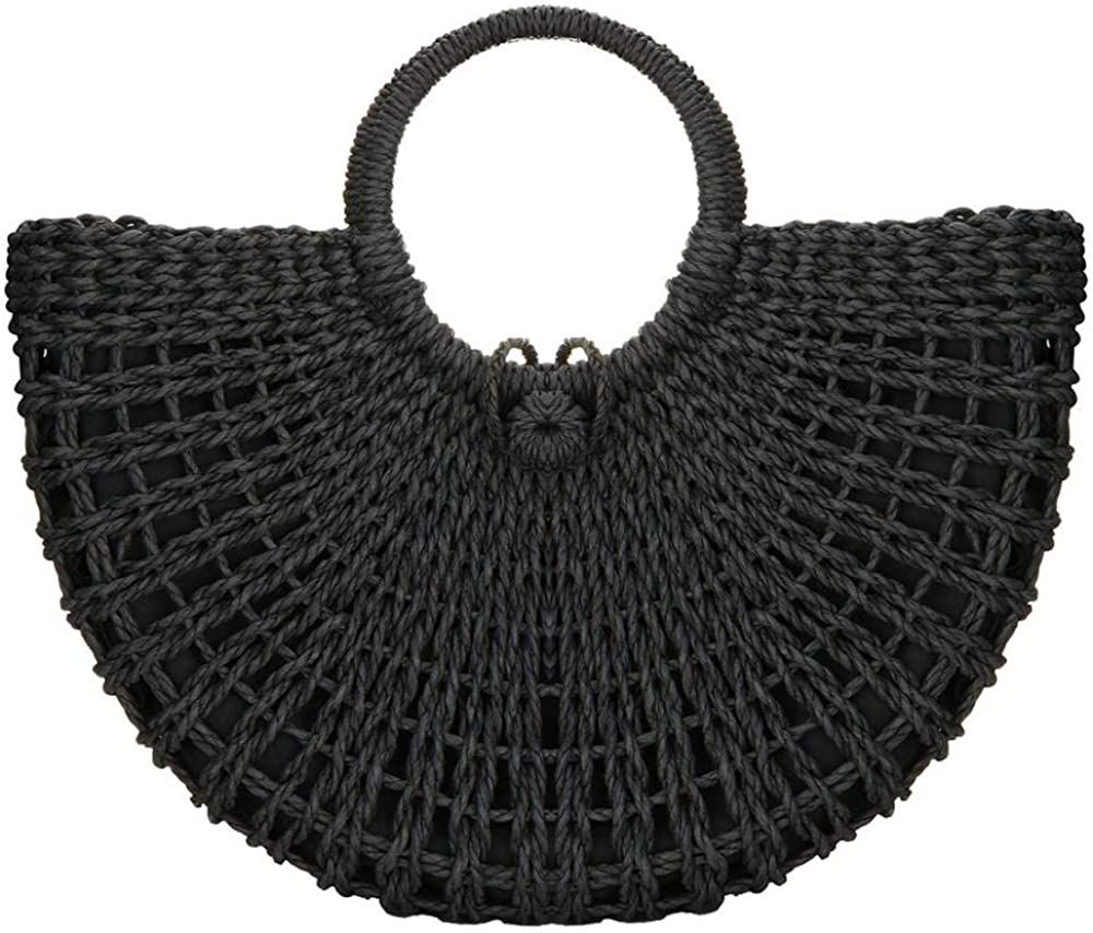 Gets Handwoven Rattan Top-handle Bag for Women Bohemian Round Straw Tote Bag Beach Large Carrying... | Amazon (US)