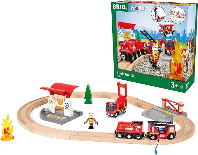 BRIO 33815 Rescue Firefighter Set | 18 Piece Train Toy with a Fire Truck, Accessories and Wooden ... | Amazon (US)