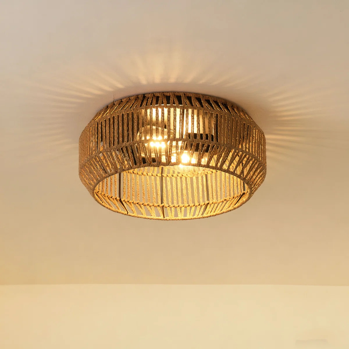 Kadner 2-Light Bulbs Retro Farmhouse Rattan Boho Dimmable Flush Mount Light | Wayfair North America