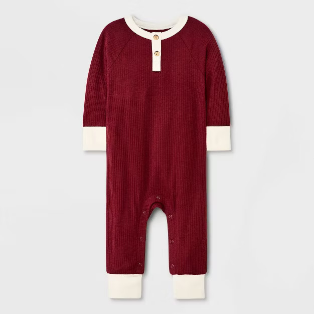Baby Boys' Rib Henley Romper - Cat & Jack™ Maroon | Target