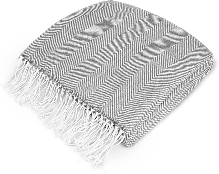 PAVILIA Light Gray Herringbone Throw for Couch, Decorative Outdoor Accent Blanket, Faux Cashmere,... | Amazon (US)
