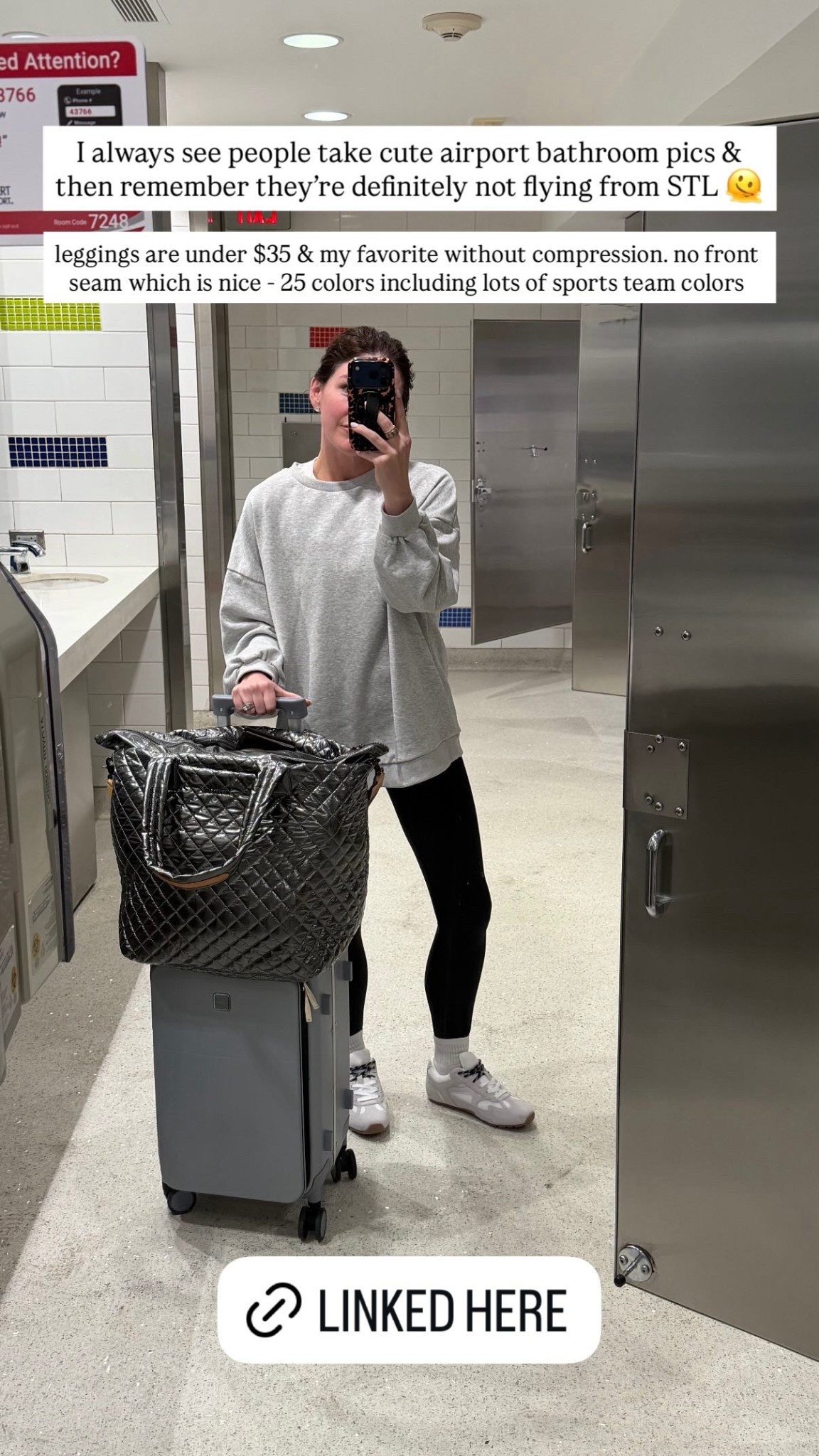 I always see people take cute airport bathroom pics & then remember they’re definitely not flying from STL 🫠 

leggings are under $35 & my favorite without compression. no front seam which is nice - 25 colors including lots of sports team colors

#LTKTravel #LTKootd #LTKdayinmylife