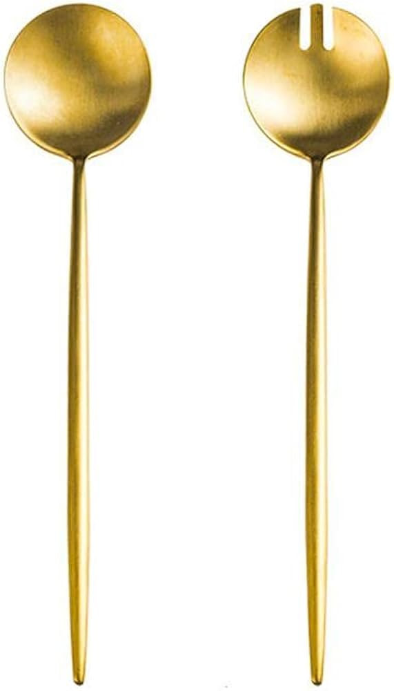 Gold Large Salad Spoon and Fork Set, 11.4 Inch Stainless Steel Salad Server Food Server Spoon Sal... | Amazon (US)