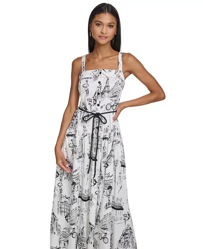 KARL LAGERFELD PARIS Women's Printed Square-Neck Midi Dress - Macy's | Macy's