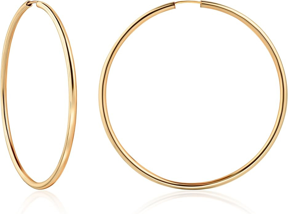 Barzel 18K Gold Plated Endless Hoop Earrings, 3mm Thick, Varying Sizes 40-70mm, High Polish Finis... | Amazon (US)