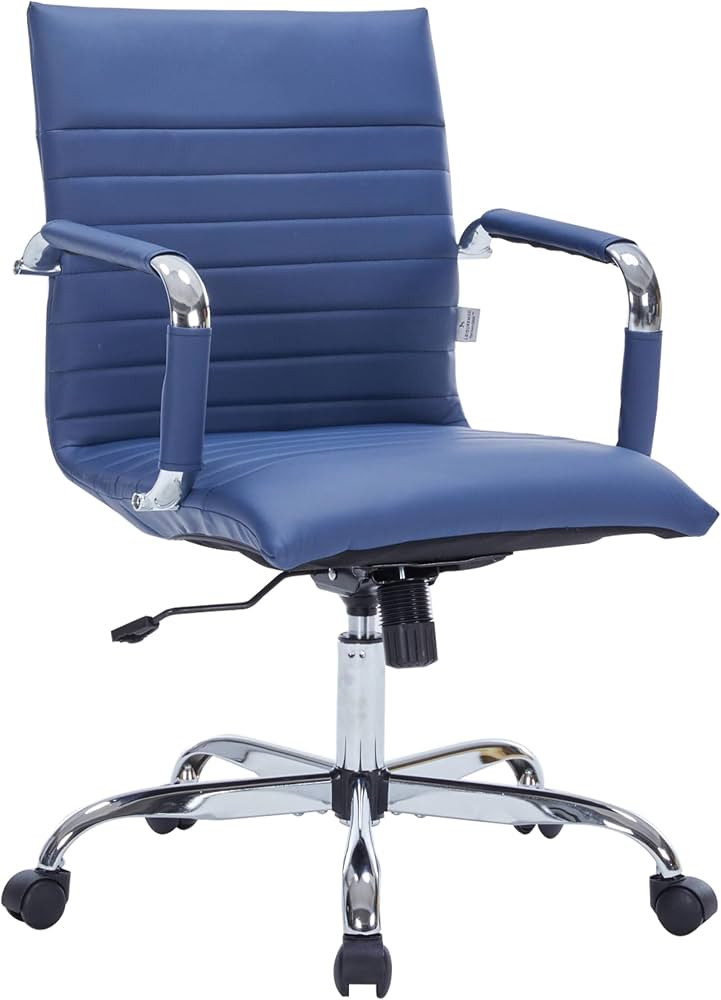 LeisureMod Harris Modern Adjustable Swivel Leather Task Office Chair, Navy Blue | Amazon (US)