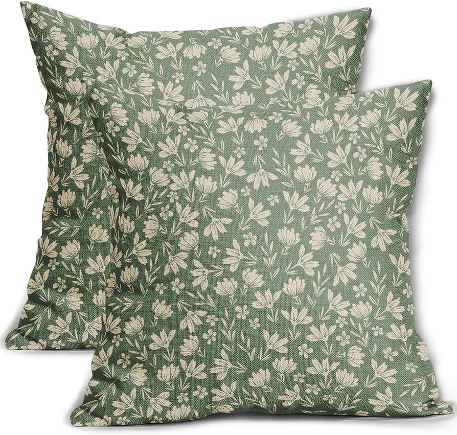 Spring Sage Green Pillow Covers 20x20 Set of 2 Vintage Floral Rustic Old Style Cute Flower Print ... | Amazon (US)