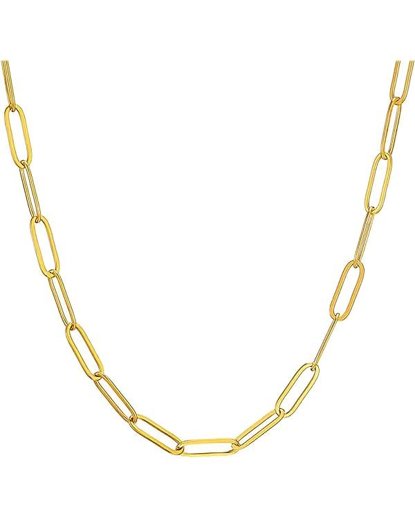 18K Gold Plated Paperclip Chain Necklace for Women 3.0MM Gold Chain Necklace, Link Chain Necklace... | Amazon (US)