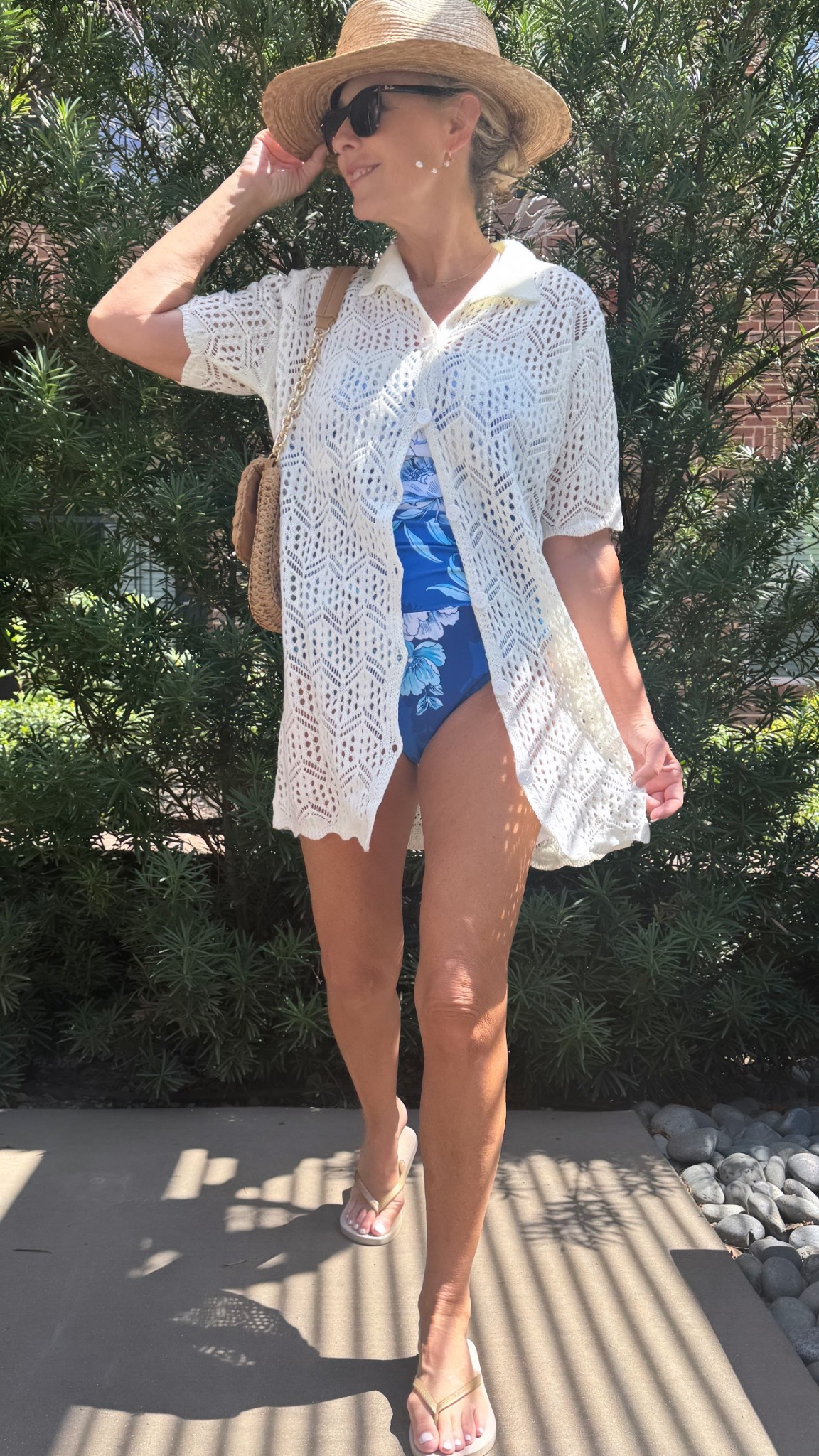 This Amazon cover-up in ecru has short leaves and a collar. It buttons up the front and hangs halfway between your suit and knees. Crocheted. Perfect with flip flops to run up to the beach cabana or to take the grands for poolside snacks. #coverup #swim #beach #vacation #swimwear #fashionover50 #over50swim 

#LTKOver40 #LTKSeasonal #LTKSwim