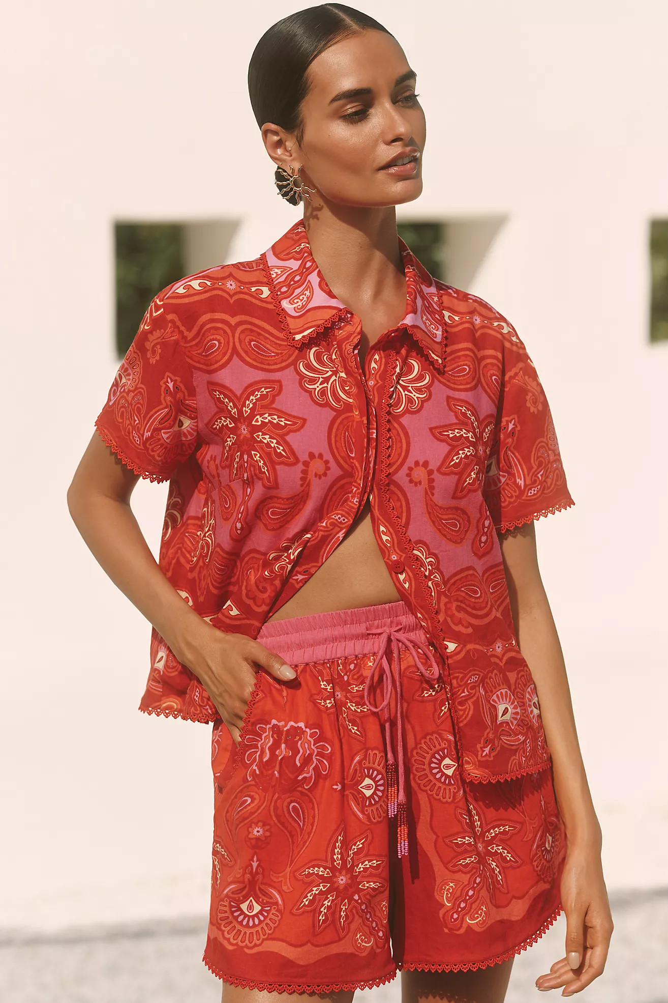 Farm Rio x Anthropologie Linen Blend Drawstring Shorts | Anthropologie (US)