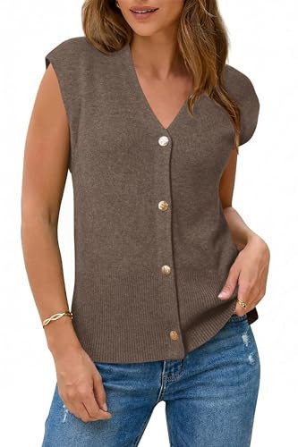 Arach&Cloz Women's Wool Blend Sweater Vest Button Down Summer Cardigan Lightweight Business Casua... | Amazon (US)