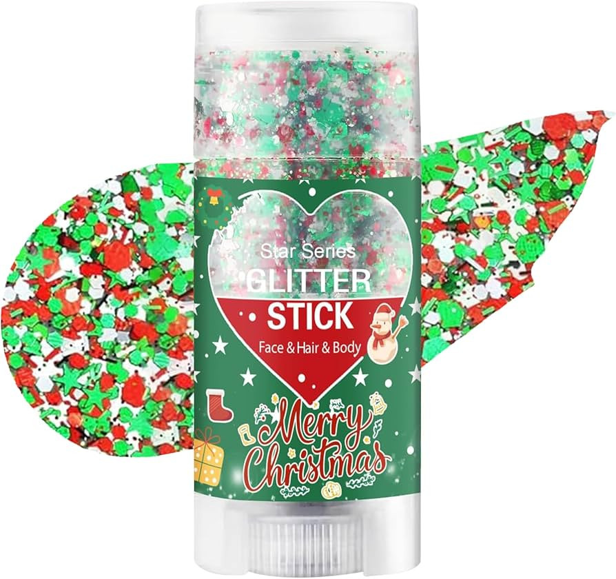 Christmas Body Glitter Stick, Red Green and White Face Glitter Accessories, Waterproof Face Hair ... | Amazon (US)