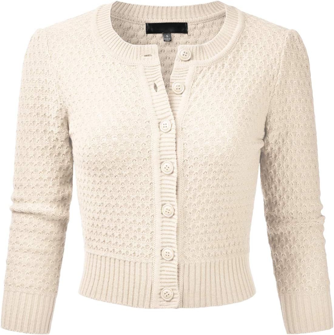 EIMIN Women's Crewneck Button Down 3/4 Sleeve Cropped Cardigan Sweater (S-3XL) | Amazon (US)
