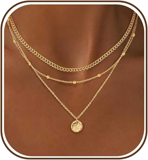 Layered Necklaces For Women,Dainty Chain Gold Necklace Stack 14K Gold Plated Simple Circle Pendan... | Amazon (US)