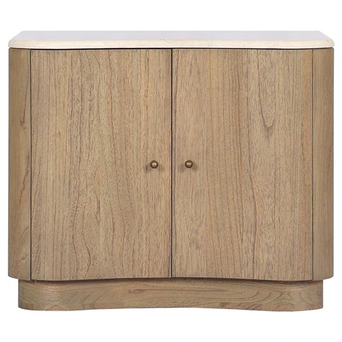 Juno Modern Classic Cream Marble Brown Wood Nightstand | Kathy Kuo Home