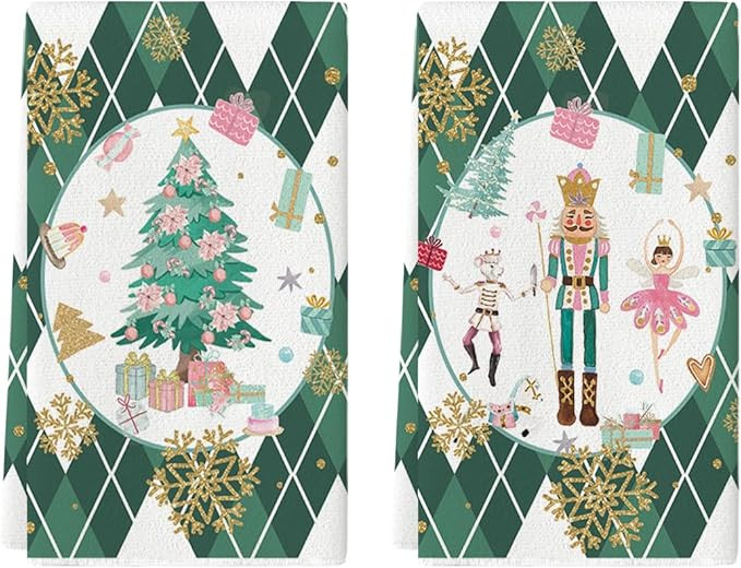 Artoid Mode Green Nutcrackers Tree Christmas Kitchen Towels Dish Towels, 18x26 Inch Gift Box Snow... | Amazon (US)