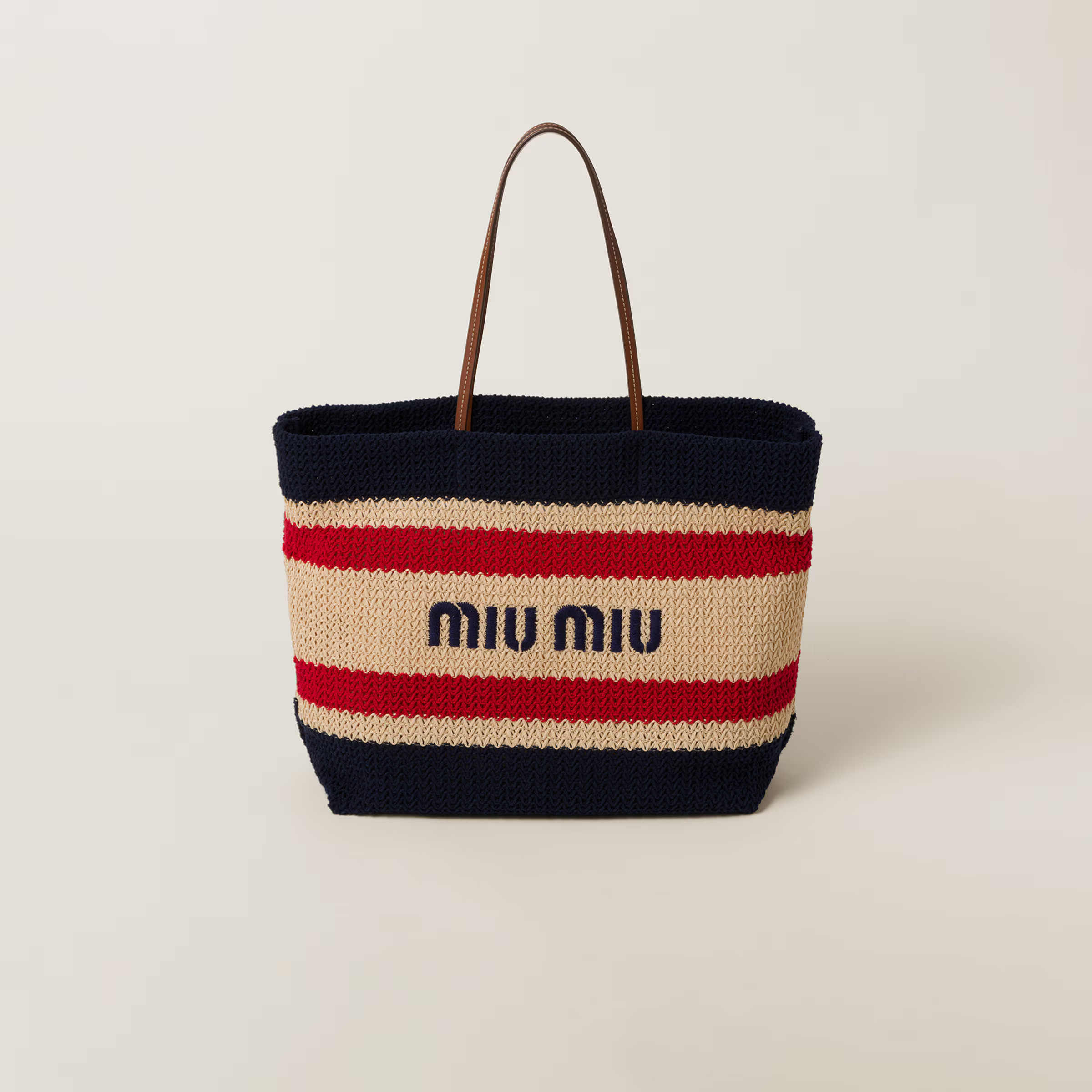 Raffia-effect woven tote bag | Miu Miu US