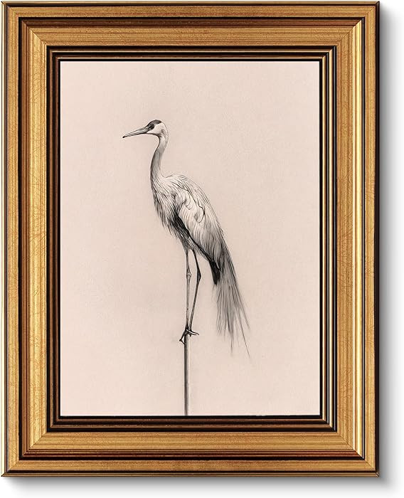 VIYYIEA Vintage Gold Framed Wall Art Home Decor Bathroom Sketch Crane Canvas Prints, Vintage Home... | Amazon (CA)