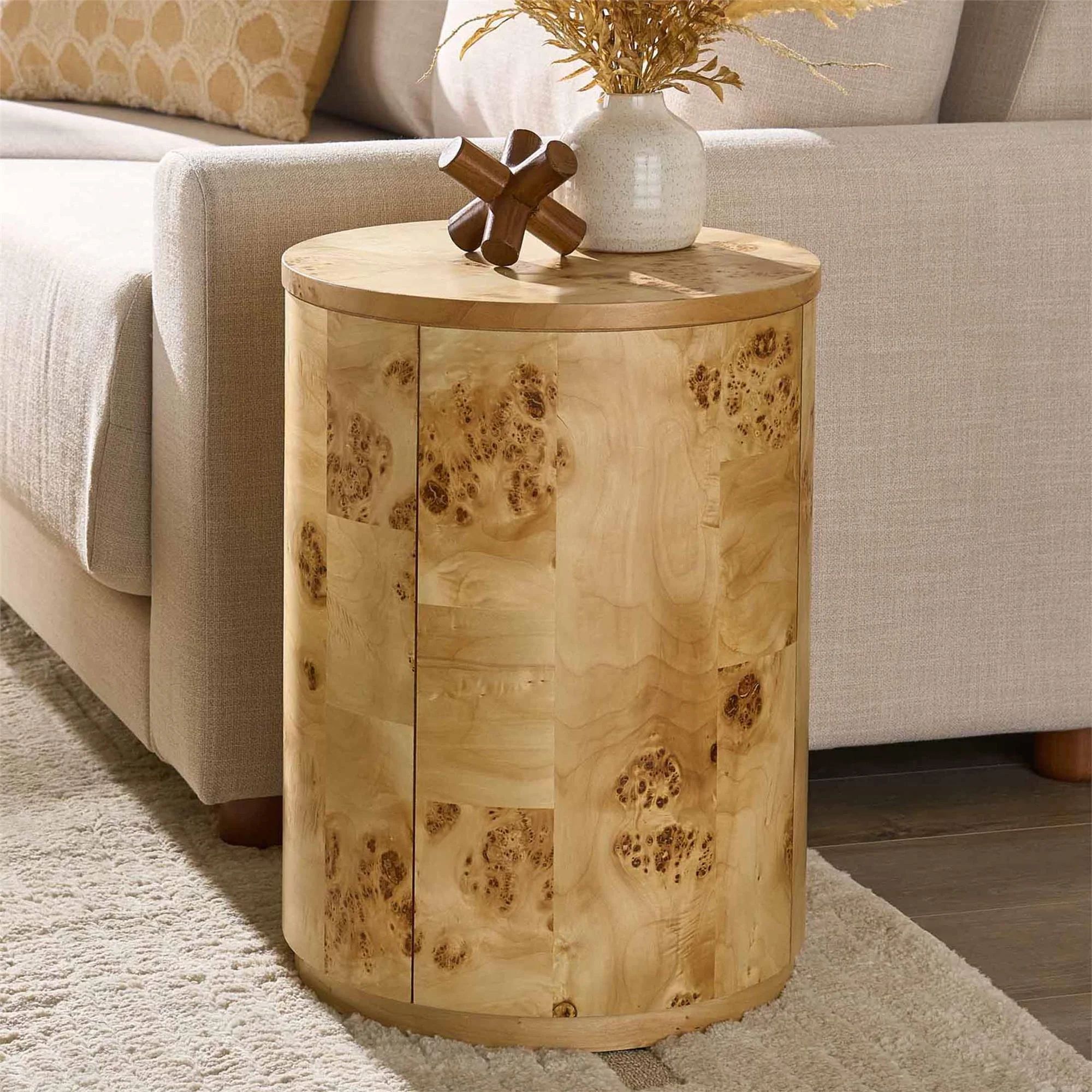 Better Homes & Gardens Burlwood Round End Table, Light Burl Wood Veneer | Walmart (US)