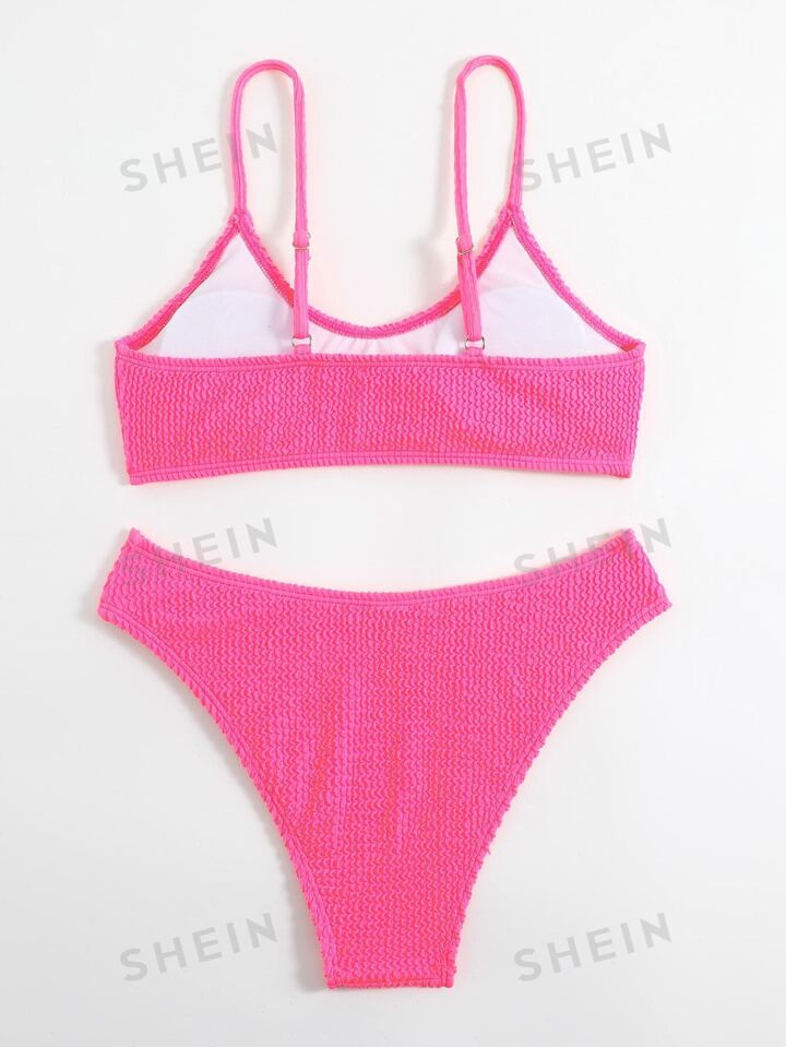 SHEIN Swim Basics Summer Beach Plain Bikini Set4.84(1000+) | SHEIN