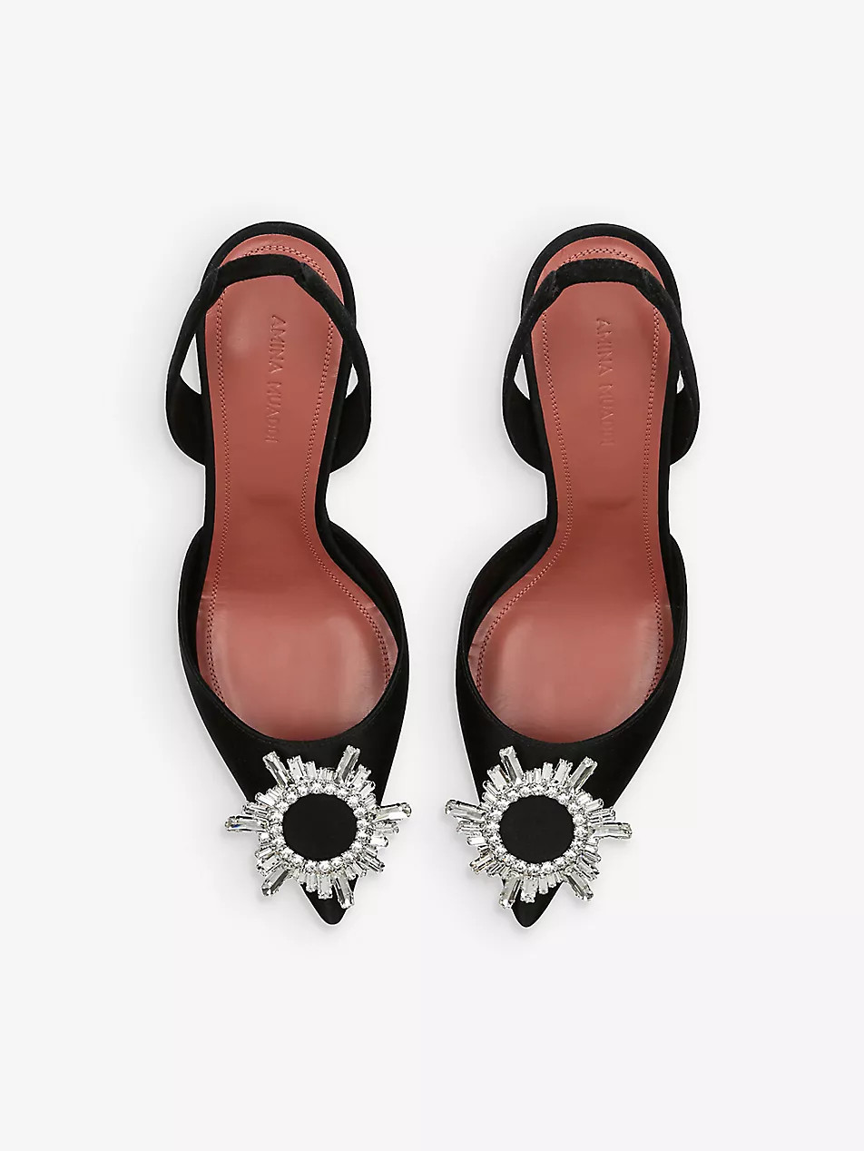 AMINA MUADDI Begum crystal-embellished slingback satin courts | Selfridges