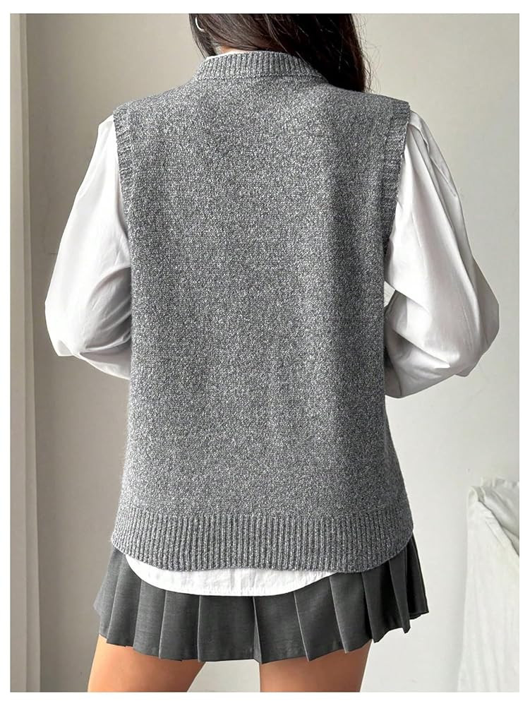 OYOANGLE Women's Sleeveless Crew Neck Sweater Vest Basic Solid Knit Pullover Tank Tops | Amazon (US)