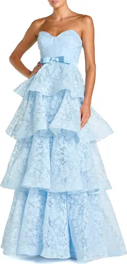 Strapless Floral Organza Tiered Gown with Bow | Nordstrom
