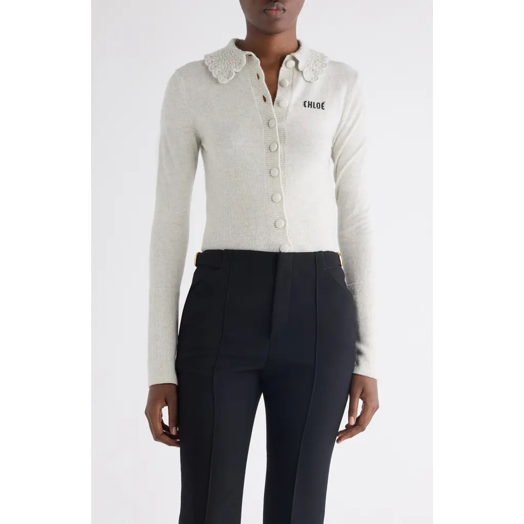 Chloé Crochet Collar Wool Cardigan in Sweet Grey at Nordstrom, Size Large | Nordstrom
