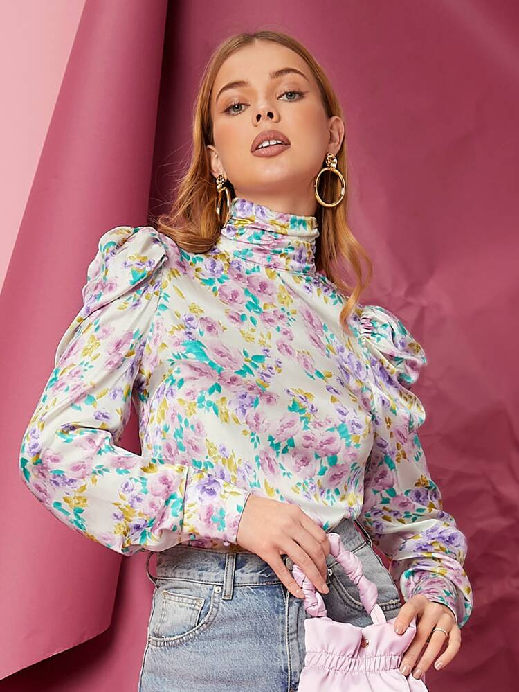 SHEIN Floral High Neck Blouse | SHEIN