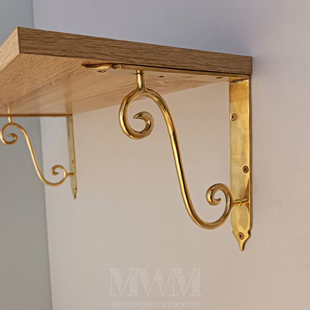 Set of 2 Unlacquered Brass Shelf Brackets Traditional Handmade | Etsy (US)